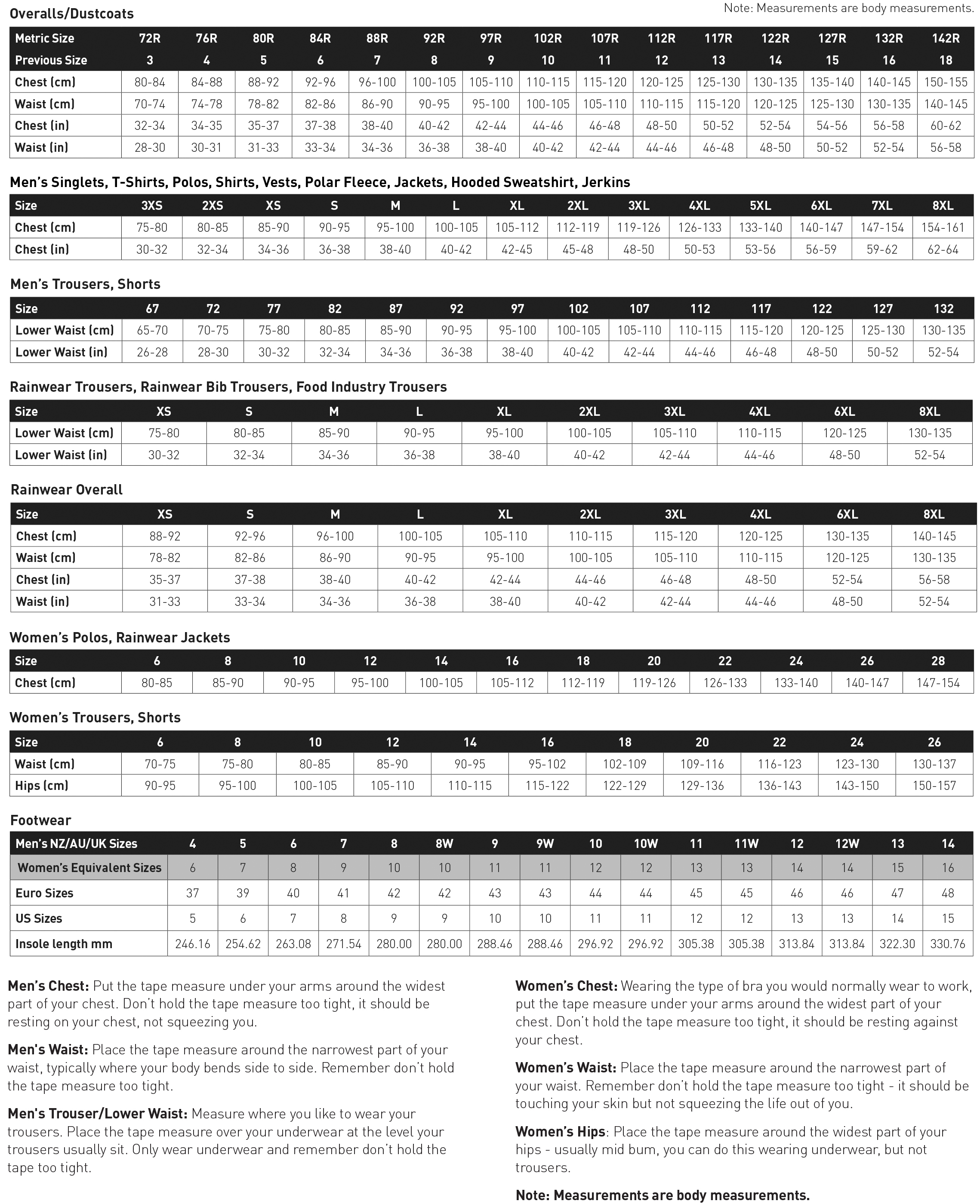 Bison Sizing Chart